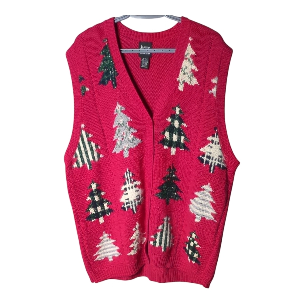 VTG Jacque & Koko Christmas Sweater Vest 22/24‎ Holiday Trees Ugly Sweater